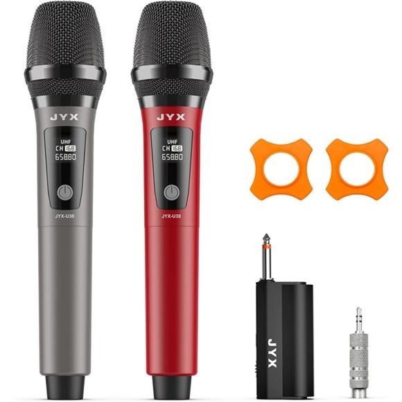 Wireless Microphone, Dual 2 UHF Cordless Mic System with Rechargeable Receiver - Picture 1 of 7